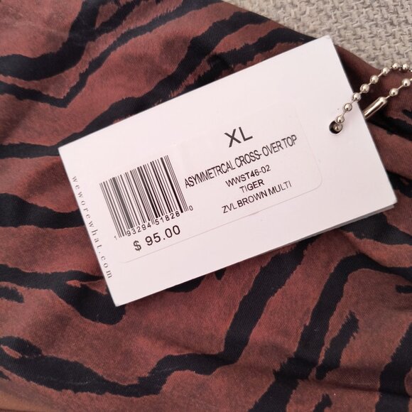 WeWoreWhat Brown Multi Tiger Stripe Asymmetrical Cross Over Bikini Swim Top XL - Picture 5 of 8